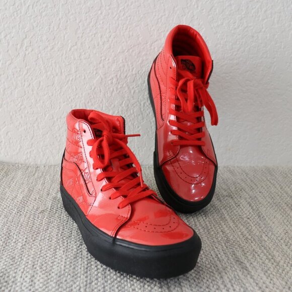 Vans x David Bowie Sk8-Hi Red Patent Leather High Top Sneakers Women 9 / Men 7.5 - Picture 13 of 14
